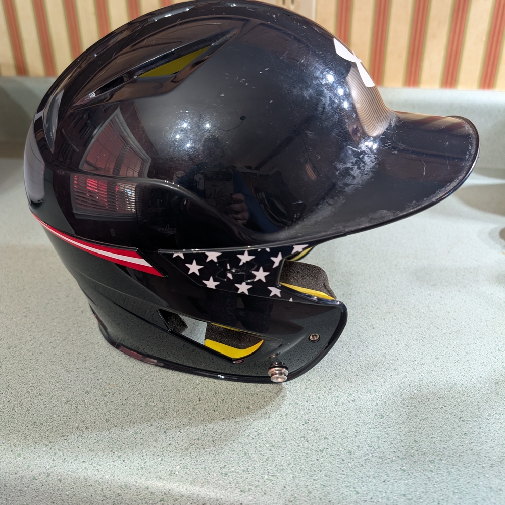 Under Armour Black and Yellow Batting Helmet with Red Liner